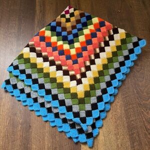 Handmade Crochet Afghan Blanket‎ Cozy Cottagecore Lap Checkerboard 40 x 46